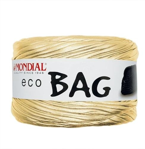 Mondial Eco Bag METALLIC | FETTUCCIA ECOPELLE | Gomitolo di colore ORO Cod.590 | ideale per realizzazione borse, accessori, sottopiatti, cestini, bijoux | 300 grammi 135 metri