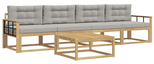 vidaXL Outdoor-Sofagarnitur mit Kissen 4 pcs Weiß und Hellgrau, Outdoor-Sofa-Set, modernes Gartenmöbel, modulare Sitzgruppe für Komfortables Entspannen im Freien