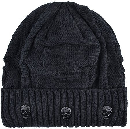 KISSBAOBEI Unisex Herren Damen Schädel Gestrickte Beanie Hüte Kappe für Winter, schwarz, Einheitsgröße
