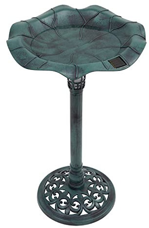 GardenKraft 17430 Bird Bath with Solar Powered Light & Verdigris Metal Effect/Decorative Weatherproof Garden Feature/Easy To Assemble / 80cm x 43cm
