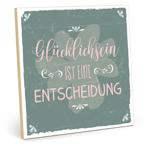 TypeStoff Holzschild mit Spruch – GLÜCKLICHSEIN IST EINE ENTSCHEIDUNG – im Vintage-Look mit Zitat als Geschenk und Dekoration - HS-00546