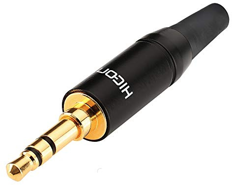 HICON Mini prise jack 3,5 mm avec douille coudée compacte mâle stéréo à souder – HI-J35S05 + KS38 (avec protection anti-pliure)