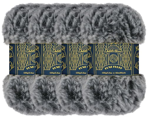 BambooMN Pelote de laine épaisse et moelleuse imitation fourrure - 100 % polyester - 100 g/écheveau - 4 écheveaux - Noir et blanc