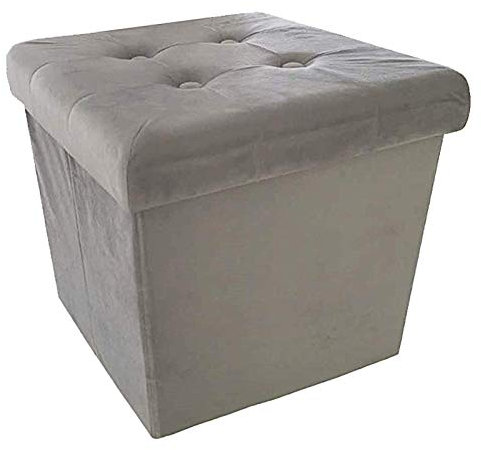 Style home Sitzhocker mit Stauraum, Faltbare Sitzbank Sitztruhe Fußablage aus Samt, gepolstert Sitzwürfel Fußhocker Aufbewahrungsbox mit Deckel, für Wohnzimmer Schlafzimmer, 38*38*38 cm (Hellgrau)