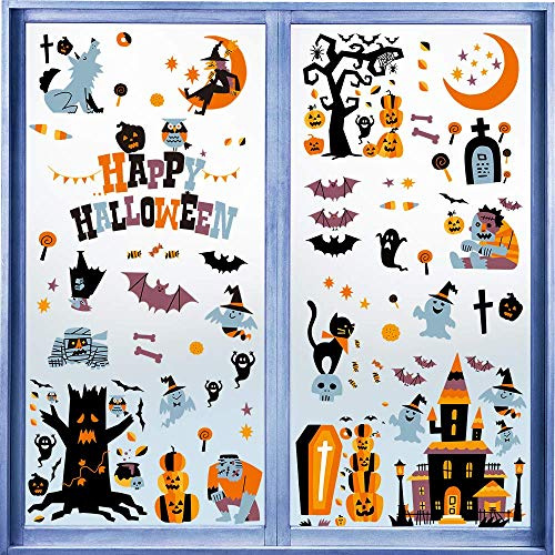 146 x Halloween-Fenster-Aufkleber für Fenster, Glas-Dekorationen, Halloween-Glas-Aufkleber für Party-Dekorationen