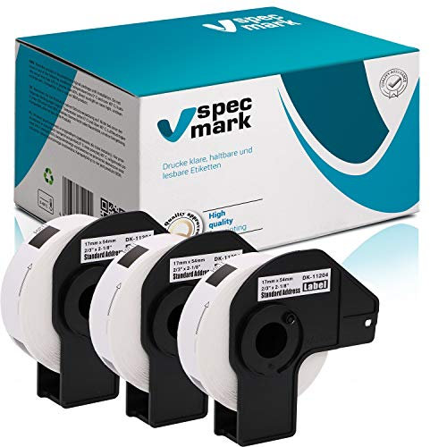 specmark 3 Rollen Einzeletiketten kompatibel mit Brother DK-11204 17mm x 54mm 400 Stück Etiketten für allen QL-Etikettendruckern QL-570 QL-700 QL-800