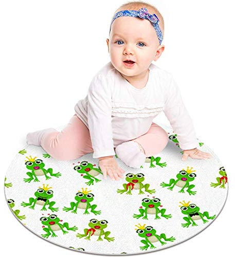 EZIOLY Teppich mit Frosch-Prinz oder Prinzessin, rund, für Kinderzimmer, Kinderzimmer, 60 x 60 cm