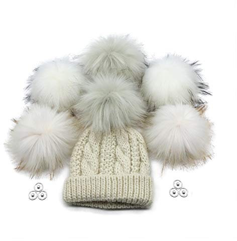 Furryvalley Kunstfell-Bommel, 6 Stück, flauschige Bälle für Hüte, Schuhe, Schals mit Druckknopfverschluss, abnehmbare Strickmütze, Zubehör, 15,2 cm, extra groß (3 beliebte Farben)