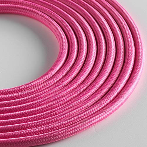 Klartext - Câble textile rond LUMIÈRE pour éclairage, 3 x 0,75 mm, rose, 10 m. Attention : câble terre inclus ! Sécurité maximale contre les chocs.