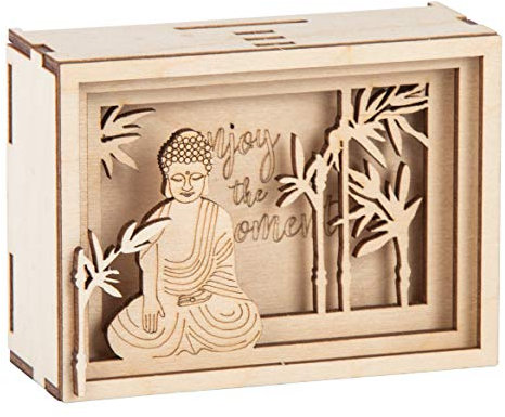 Rayher DIY Geldgeschenk Verpackung Enjoy für verschiedene Anlässe, 3D Geschenkbox aus Holz zum Gestalten, 11-teilig, 11,5x8,5x5cm, Box 1Set, FSC Mix Credit, 62921505, Natur