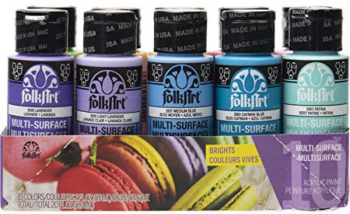 FolkArt Plaid PE7507 Acrylfarben-Set für verschiedene Oberflächen, Satin, 10 Stück, hell