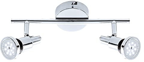 Briloner Leuchten - LED Spotleuchte, Deckenleuchte, Badleuchte, Badlampe, IP44, Strahler dreh- und schwenkbar, 2x GU10, 8 Watt, 800 Lumen, 3.000 Kelvin, Chrom, 275x80x123mm (LxBxH), 2992-028