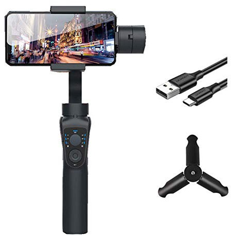 LJJ Gimbal Stabilizer 3-Axis Foldable Pocket Sized Handheld Phone for iPhone Smartphone & Wireless Charging & 12 H Running time