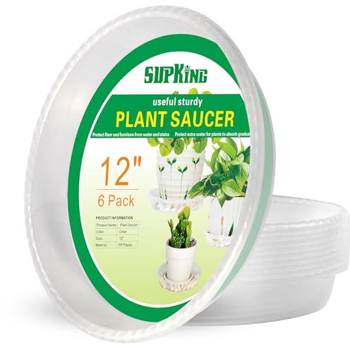 SupKing Platillos para Plantas, Paquete de 6 bandejas de Goteo de plástico Resistentes de 12 Pulgadas, platillo Transparente Duradero, Bandeja Impermeable Interiores y Exteriores (12
