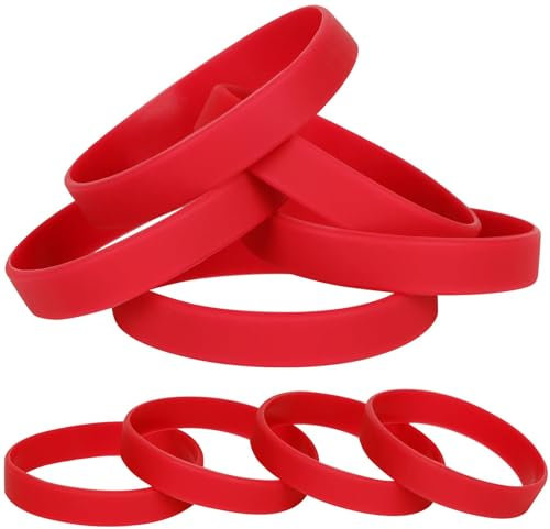 LVNRIDS 25 pieces Silicone Elastic Wristbands Sport Bracelet Blank Rubber Wristband Party Bracelets for School Office Red