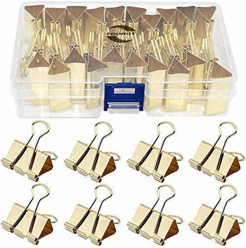 Foldback-Clips, 32 mm, Büroklammern, für Büro, Schule und Zuhause, goldfarben, 20 Stück