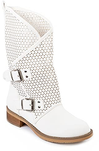 Toocool - Stivali Donna Bassi Biker Boots Motociclista Stivaletti Fibbie Anfibi SA9907 [37,YY6821 Bianco]
