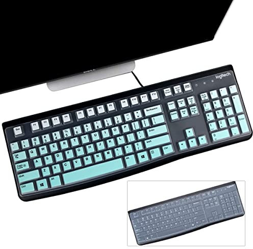 Lot de 2 housses de clavier pour clavier Logitech K120 et MK120 - Ergonomique - Clavier filaire USB - Disposition ultra fine - Vert menthe + transparent