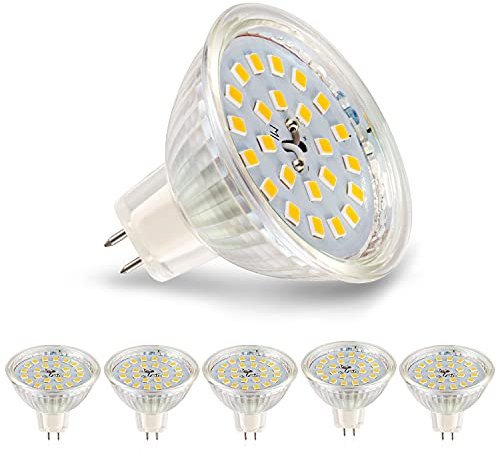 MR16 LED Lampen Warmweiß 2700K, MR16 GU5.3 LED 5W Ersatz für 50W 40W 35W Halogen Lampe, 500LM LED Leuchtmittel 120°Abstrahwinkel, AC/DC 12V, Hohe CRI 83 Ra, Kein Flimmern, Nicht Dimmbar, 5er Pack