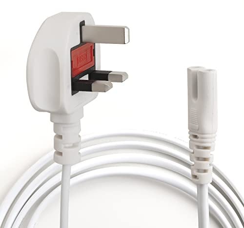 TRD White Figure 8 Power Lead 2M - 2 Pin Mains Cable IEC C7 UK Plug For Printer, Laptop Charger, TV Power Cable Compatible with PS4, PS5, Xbox Series X, Samsung TV, Sony TV, LG TV, Panasonic TV