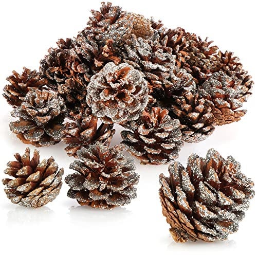 COM-FOUR® 30x Tannenzapfen mit silberfarbenem Glitter - Pinienzapfen als Weihnachtsdekoration - Zapfen Deko mit Glitzer - Streudeko - Bastel Set - Weihnachtsschmuck (30 Stück - silberfarben)