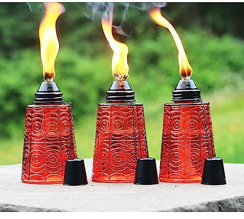 Citronella öl Tiki Fackeln für Draußen, Tischplatte Garten Fackel 3er-Set, Rot