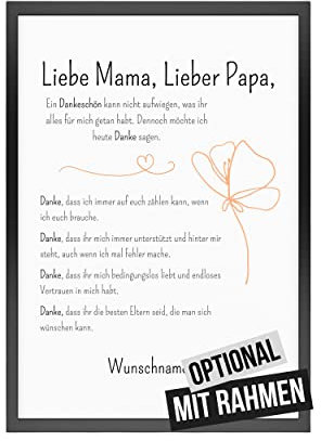 Personalisiertes Bild als Geschenk für Eltern, süße kreative Geschenkidee für Mama und Papa (Danke #3, Mama und Papa)