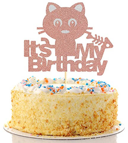 Sotpot Cat Birthday Cake Topper, Rose Gold Glitter Cat Pet Cake Topper for Girls Kids Kitten Theme 1st Birthday Baby Shower Party Decoration