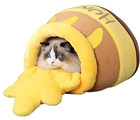 HUIKDY Cat House Honey Pot Honey Jar Shape Cat Sofa Bed Cute and Comfortable Pet Cat House Can Be Inverted