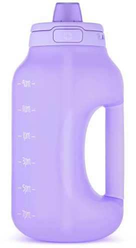 Ello Hydra 64oz Half Gallon Water Jug with Handle and Motivational Time Markers for All Day Hydration, Plastic Reusable Water Bottle with Straw and Locking, Leak Proof Lid, BPA Free, Lilac