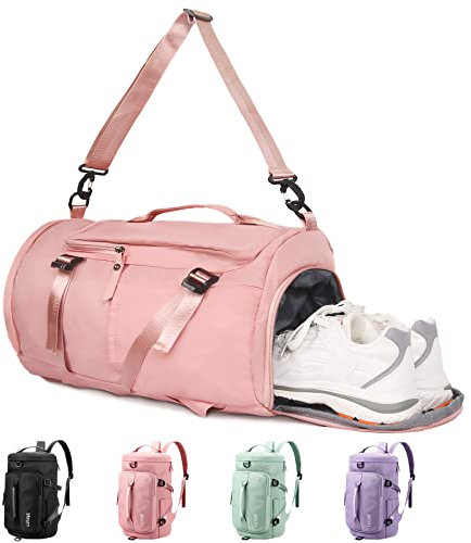 KYYLZ Sporttasche Rosa für Damen Reisetasche mit Schuhfach und Nassfach,33L Weekender Tasche Trainingstasche Schwimmtasche Fitnesstasche Handgepäck Tasche Rucksack für Sport Yoga Urlaub