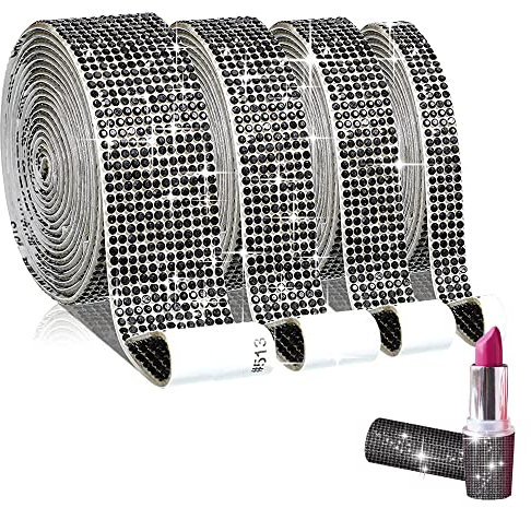 EANLOLY Lot de 4 rouleaux de ruban autocollant en strass pour décoration de bricolage, événements, mariage, voiture, téléphone (Noir)
