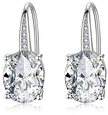 Ohrringe Nickelfrei Silber, Strass Ohrringe Hängend Ovaler Zirkonia Kupfer Ohrringe Damen Modeschmuck 20X8MM