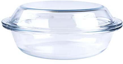 HUSANMP Cacerola redonda de vidrio templado, 1,8 L, con tapa, para horno, congelador y lavavajillas