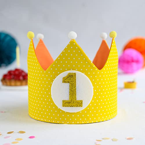 Little Goods - Geburtstagskrone - wendbare - Stoffkrone - Krone Kinder Mädchen Junge - Krone inklusive austauschbarer Zahlen - Kindergeburtstag - Gelb - Gelb-Gold