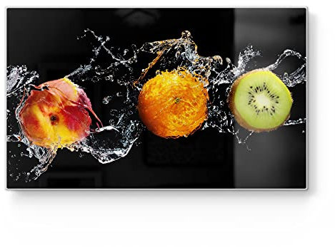 DEQORI Frühstücksbrett Glas | klein 23x14 cm | Motiv Obst abwaschen | Design Schneidebrett für Küche | Frühstücksbrettchen antibakteriell & rutschfest | Glasplatte & Servierplatte
