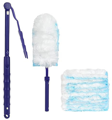 JEBBLAS 360° Fluffy Duster Kit Including 1 Long Handle, 1 Short Handle and 20 Duster Refills, Electrostatic Duster Kit, Heavy Duty Extender Handle Starter Kit