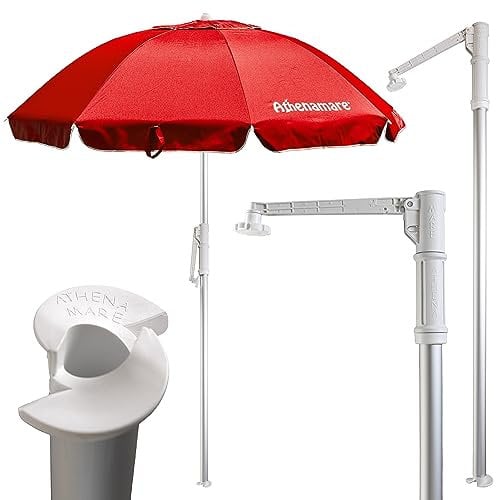 Athenamare Sfida il vento Ombrellone Antivento resistente in Alluminio con punta a elica brevettata e tessuto con protezione solare UV50+ (Red)