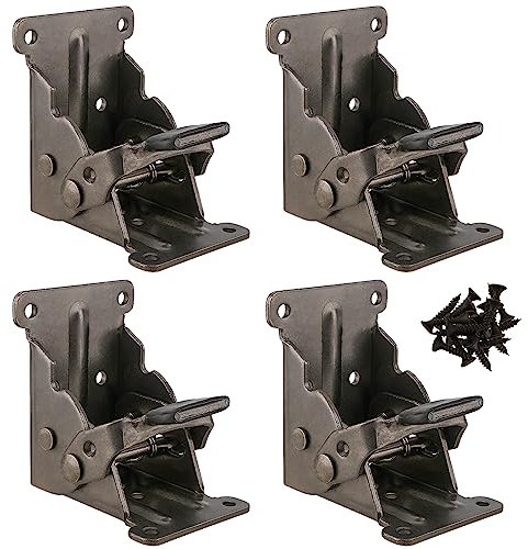 CHEUKYIU 4 Pezzi Staffe per Tavoli Pieghevoli, Cerniera Autobloccante in ferro con 44 Viti, Accessori per Gambe e Supporto Angolare, nero