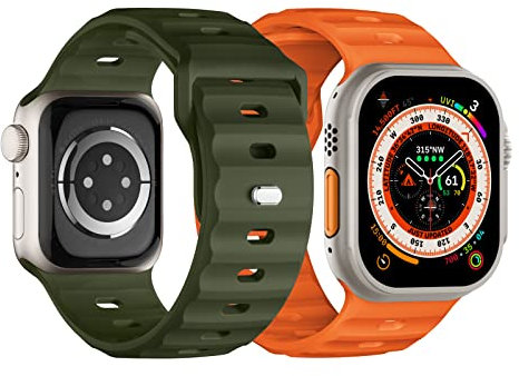Suitisbest 2 Pack Sport Straps Compatible for Apple Watch Ultra/Ultra 2 Straps 49mm 46mm 45mm 44mm 42mm for Men, Soft Silicone Replacement Strap for iWatch Ultra Series 10 9 8 7 6 5 4 3 2 1 SE