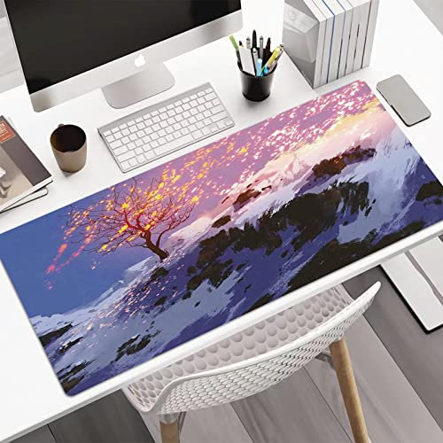 Verlängert Gaming Mouse Pad, Großes XL Mauspad (80x40 cm),Fantasie-Kunst-Dekor, magische Landschaft mit dem Zeigen des kahlen Baums im ,Geringe Reibung Verfolgung Oberfläche und Rutschfester Rückseite