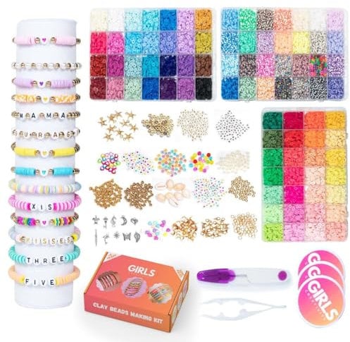 GIRLS CREATIVITY 13200 Pcs 3 Box Bead Kits for Girls Polymer Clay Beads Bracelet Making Kit for Girls 6-15 Years, 84 Colors Beading Kit Jewelry Making Kit Bracelet Kit for Kids Jewellery Box