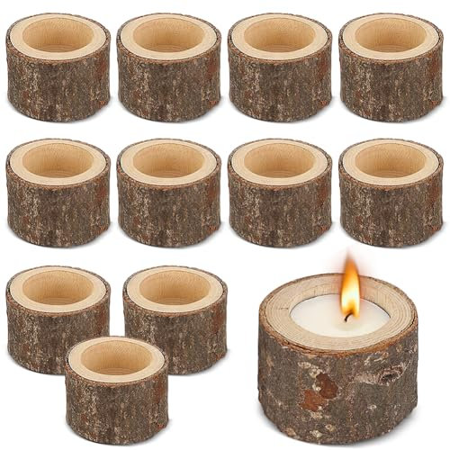 Gohytal 12 Stück Teelichthalter aus Holz für Weihnachten, Holz Timber Pile Kerzenhalter, Votiv-Teelichthalter, Stehen Kerzenständer für Weihnachten, Valentinstag, Hochzeit, Geburtstag, Heimdekoration