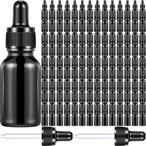 Tanlade 200 Stück 15 ml dunkle Tropfflaschen aus Glas, braune Tinkturflaschen mit Augentropfen, für ätherische Öle, Flüssigkeiten, Parfüm, Labor, Chemikalien und Reisen, Schwarz