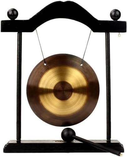 WlP Gong De Table Chinois Zen Feng Shui Gong en Laiton Gong De Bureau en Cuivre Gong Table Chinois Zen Gong À Main Cloche De Bureau avec Support en Bois Noir for La Décoration La Maison