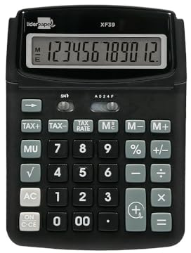 Liderpapel XF39 Tischrechner, 12 Ziffern, Solar und Batterien, Schwarz, 190 x 140 x 32 mm, 40% recycelt