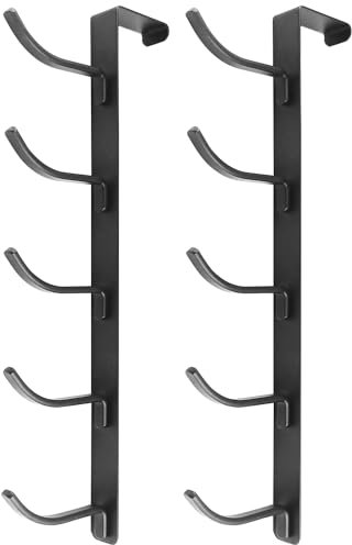 Victoper 2 Pack 5 Hooks Over Door Hook Hanger Vertical Design Assembly-Free Matte Texture Over Door Hanger for Clothes Coat Towel Bag Robe Bathroom Door Hooks Black