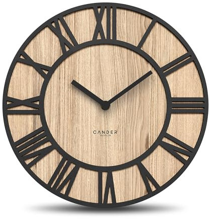 Cander Berlin MNU 2730 S XXL Holz-Wanduhr 30 cm lautlos modern Holz-Furnier ohne Ticken Küche Wohnzimmer Büro analog Vintage
