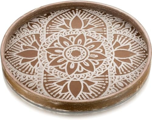 Bandeja de madera rústica de 30 cm, centro de mesa redonda, decoración del hogar, portavelas de madera, para sala de estar, cocina, bandejas otomanas, platos decorativos de Navidad, mesa de centro,