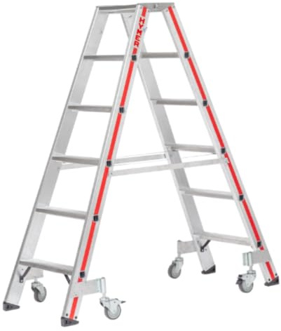 Hymer Stufenstehleiter mit Rollen, beidseitig begehbar - 2x6 Stufen